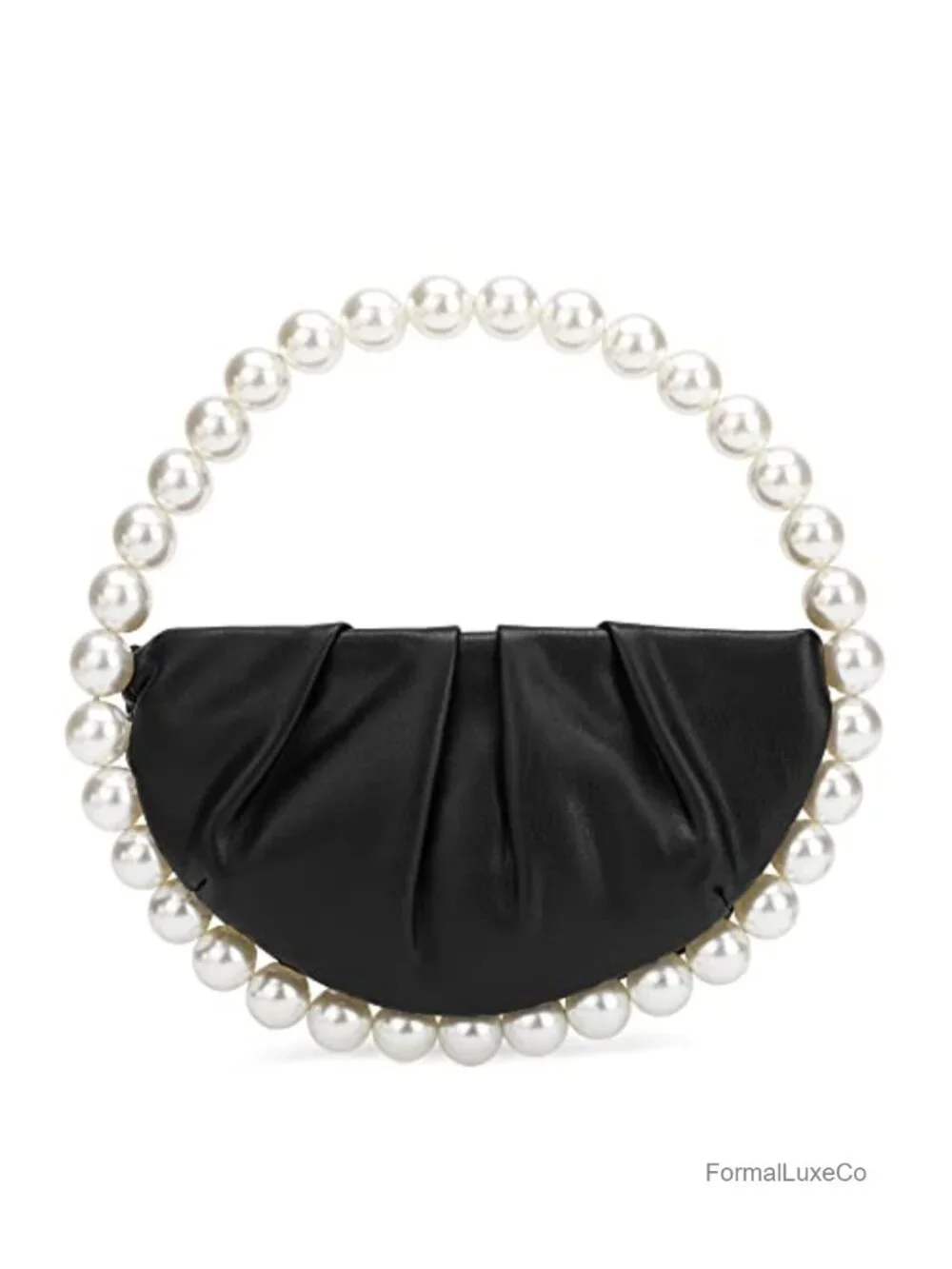 Pearl Crescent Clutch Pleated Vegan Leather Evening Wedding Party Purse